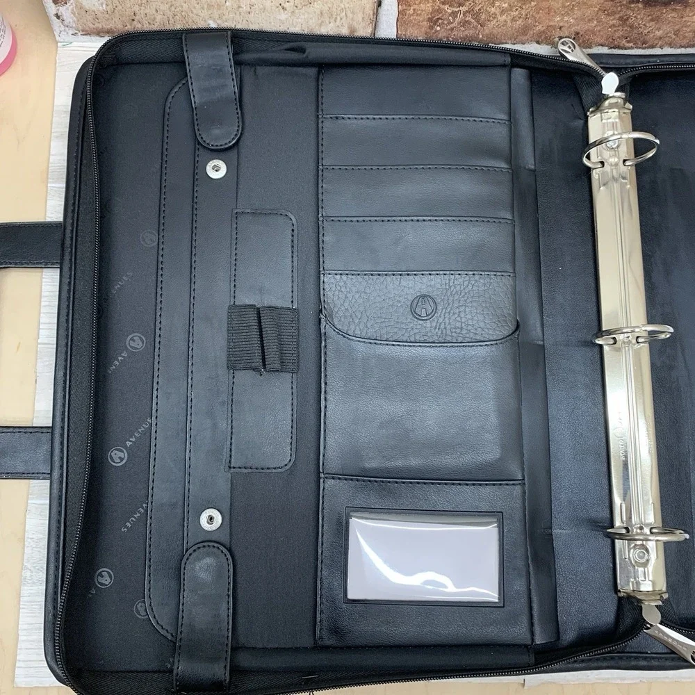 Avenues‎ Portfolio Briefcase Bag Black Faux Leather Retractable Handle Travel